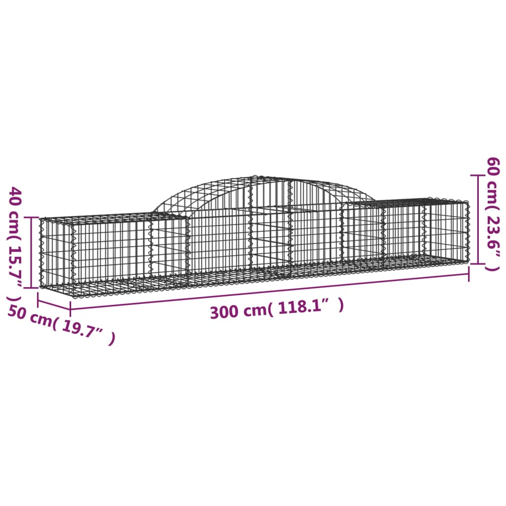 Curved gabion basket pcs. galvanized iron - 300 x 50 x 40/60 cm, 3 - number 6.