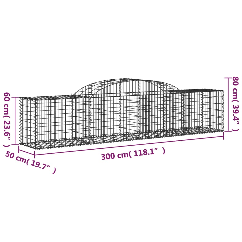 Zakrivljeni gabion basket pcs. galvanizirano željezo - 300 x 50 x 60/80 cm, 4 - number 6.
