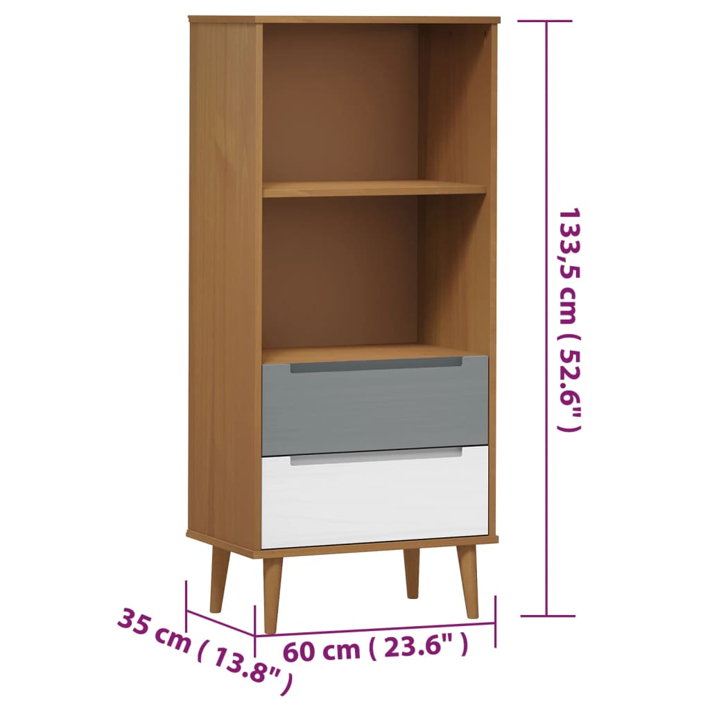 Bokhylleform 60x35x133,5 cm heltre furu brun - number 8.