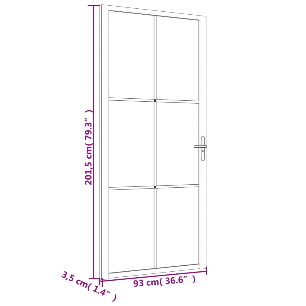 Dør 93x201,5 cm mat glas og aluminium hvid - hvid og matteret, 93 x 201.5 cm, 1, 3x2 gitter - number 7.