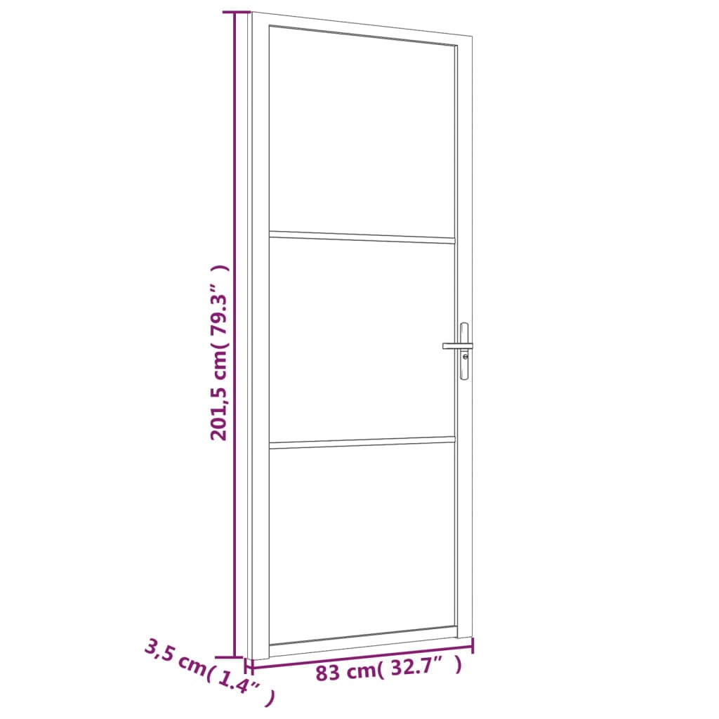 Dør 83x201,5 cm mat glas og aluminium sort - sort og matteret, 83 x 201.5 cm, 1, 2 horisontale stænger - number 6.