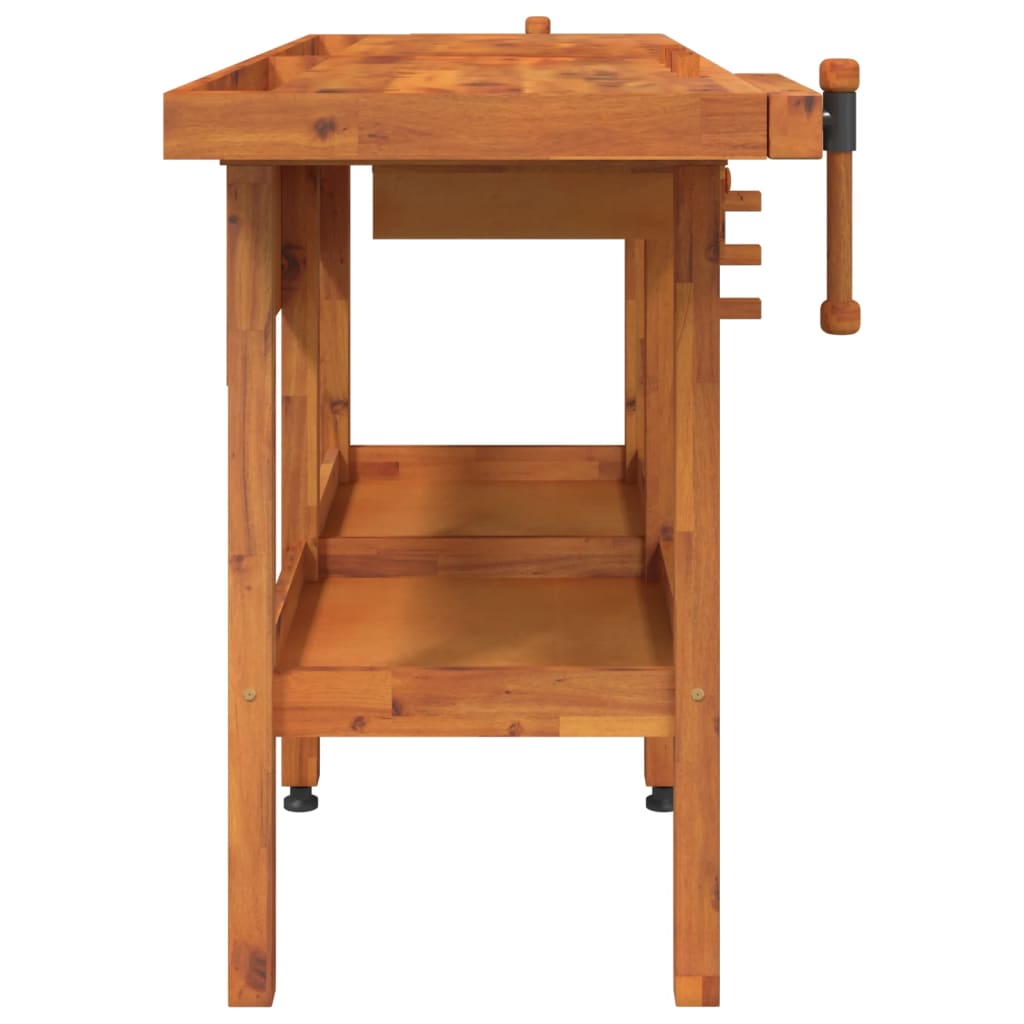 Arbetsbänk med lådor + skruvstäd 162x62x83 cm massiv akacia - 1, utan skåp - number 5.