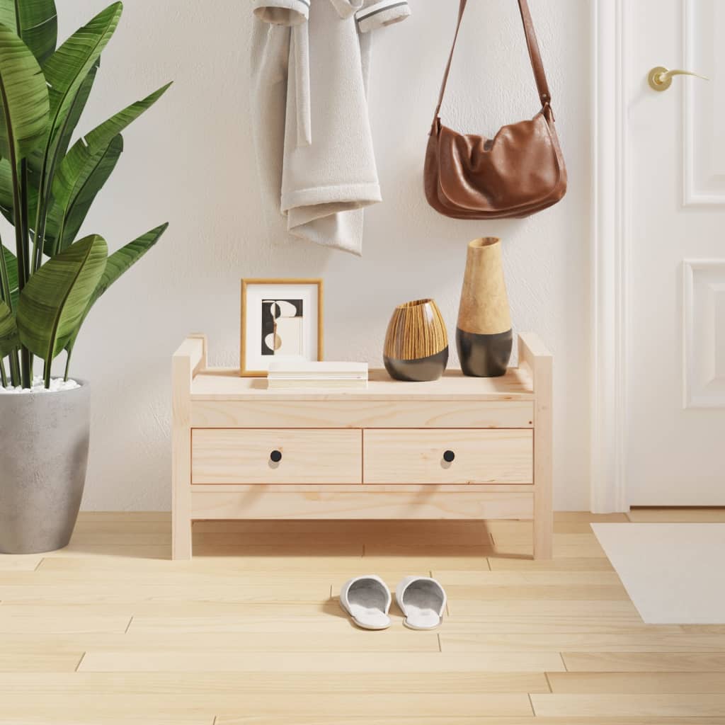 Entrébænk massivt fyrretræ - naturfarvet, 80 x 40 x 43 cm - number 1.