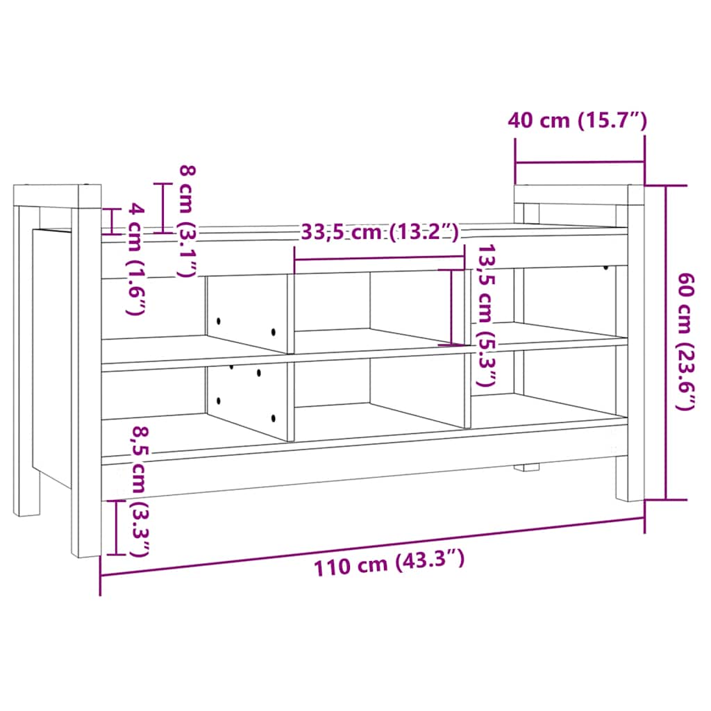 Entrébænk massivt fyrretræ - naturfarvet, 110 x 40 x 60 cm - number 8.
