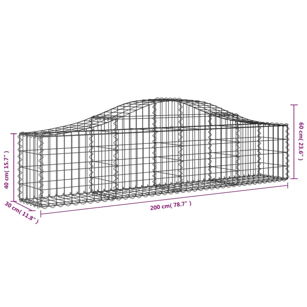 Curved gabion basket pcs. galvanized iron - 200 x 30 x 40/60 cm, 5 - number 6.