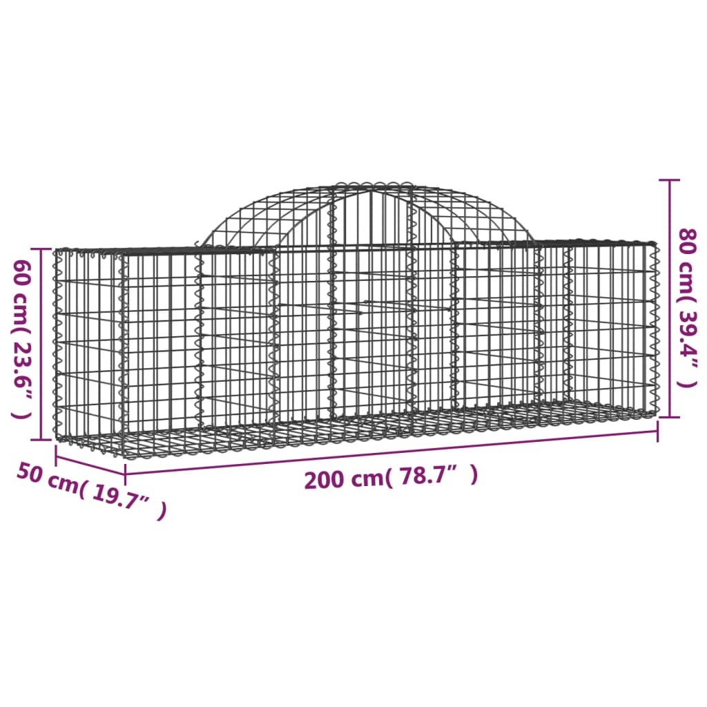Curved gabion basket pcs. galvanized iron - 200 x 50 x 60/80 cm, 4 - number 6.