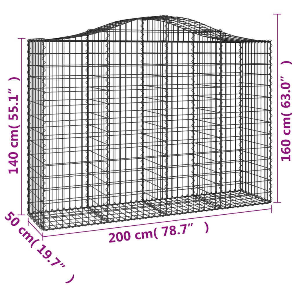Curved gabion baskets pcs. galvanized iron - 200 x 50 x 140/160 cm, 4 - number 6.