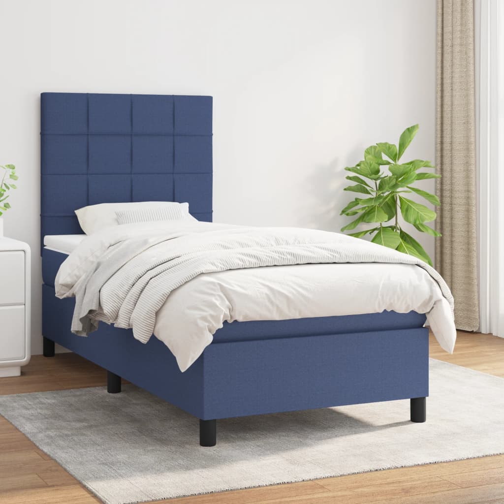 Continental bed with mattress fabric - blue, 90 x 190 cm, block with squares - number 1.