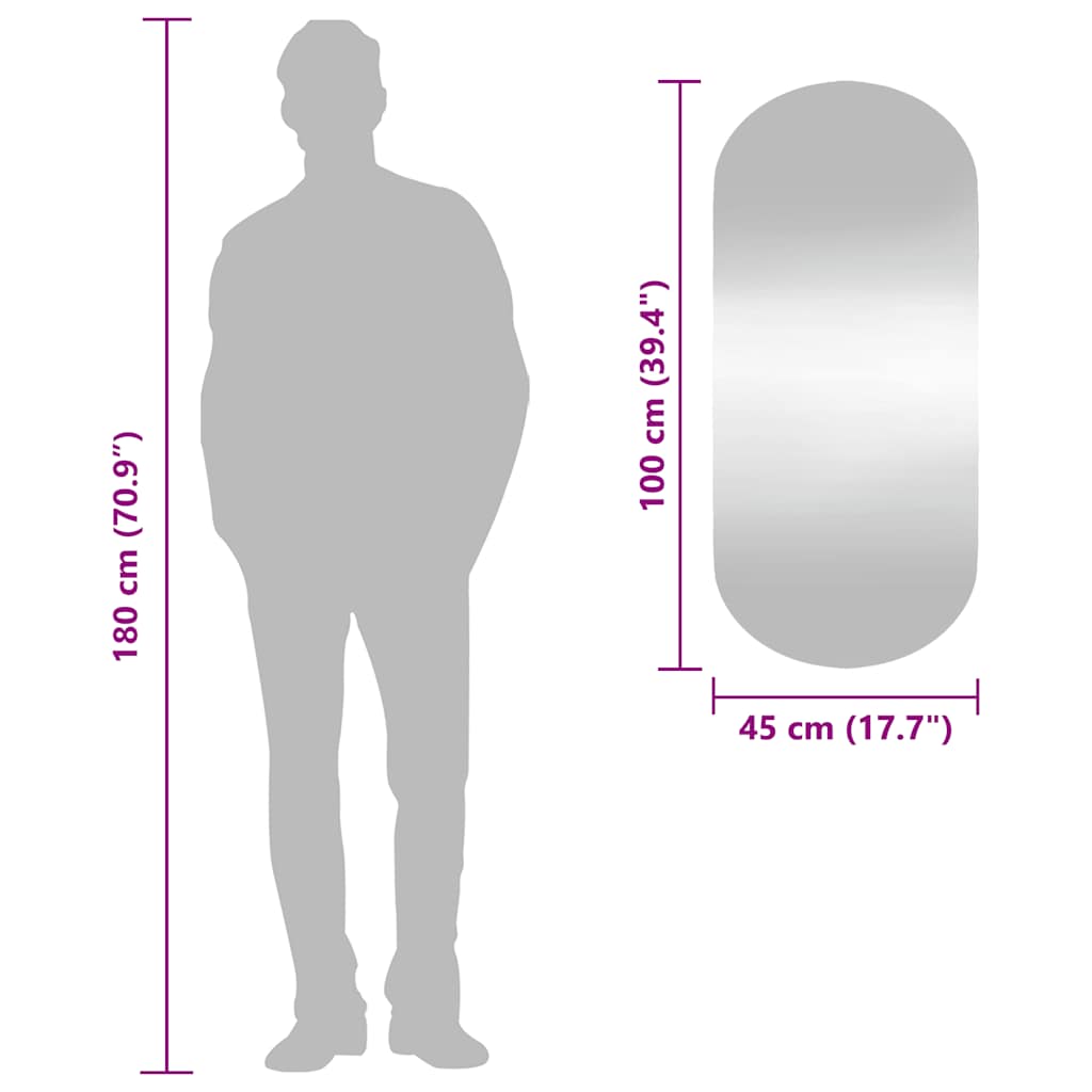 Seinäpeili soikea lasi - 30 x 70 cm, 1, ilman liitoksia, soikea - number 7.