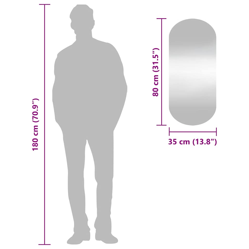 Vægspejl ovalt glas - 35 x 80 cm, 1, uden led, oval - number 7.