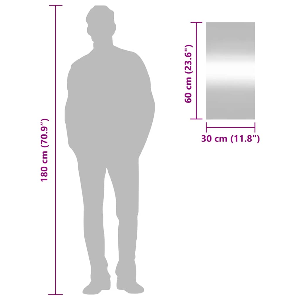 Vægspejl rektangulær glas - 30 x 60 cm, 1, uden led - number 7.