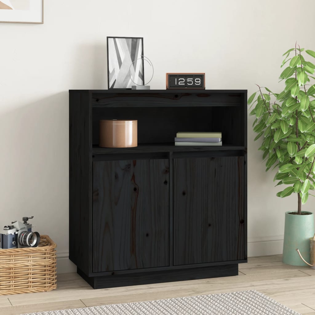 Credenza 70x34x80 cm pino massello - nero, 1 - number 1.