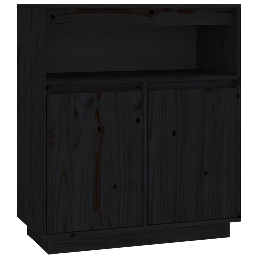 Credenza 70x34x80 cm pino massello - nero, 1 - number 2.