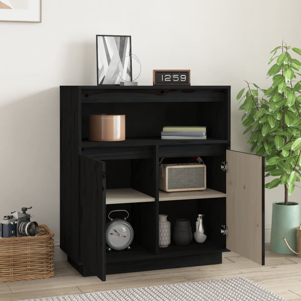 Credenza 70x34x80 cm pino massello - nero, 1 - number 3.
