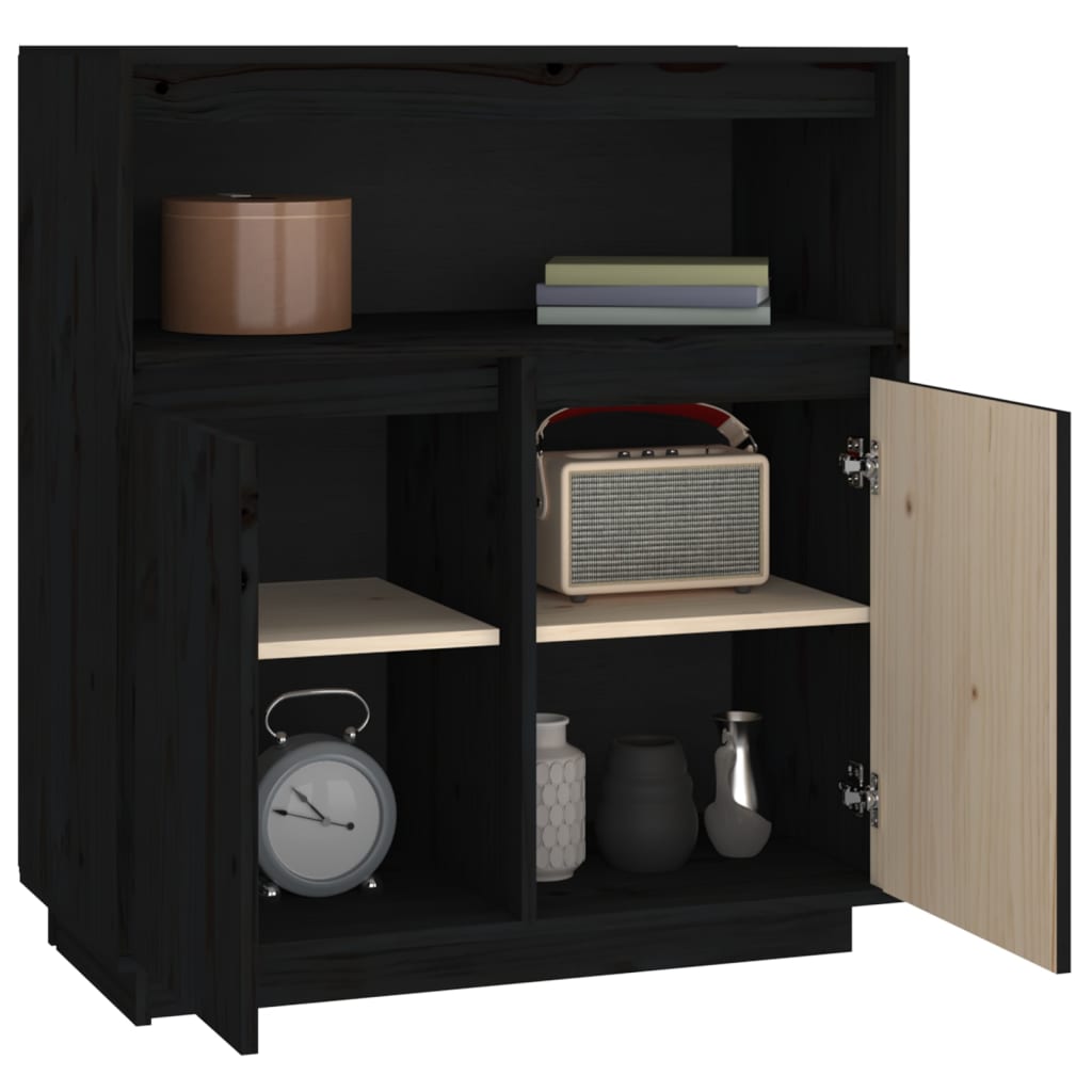 Credenza 70x34x80 cm pino massello - nero, 1 - number 5.