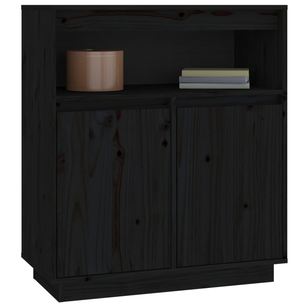 Credenza 70x34x80 cm pino massello - nero, 1 - number 4.