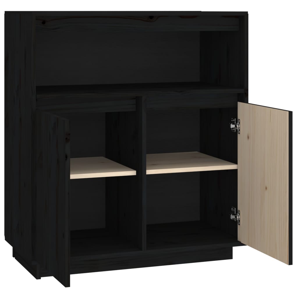 Credenza 70x34x80 cm pino massello - nero, 1 - number 8.
