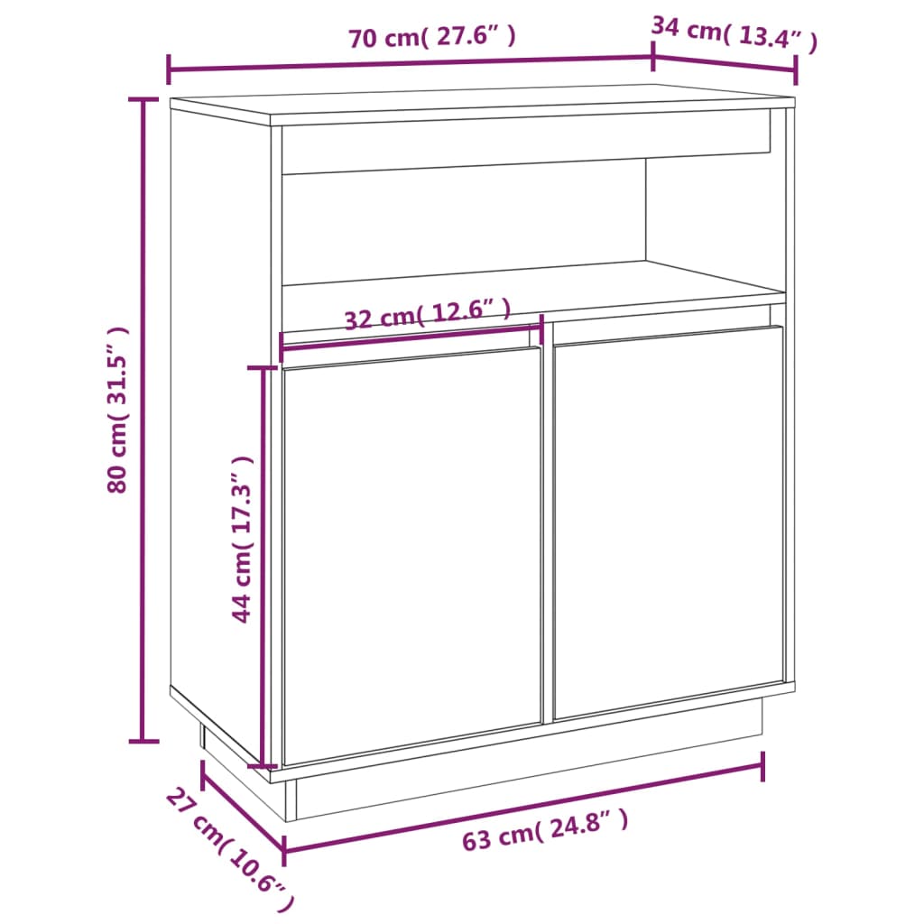 Credenza 70x34x80 cm pino massello - nero, 1 - number 10.