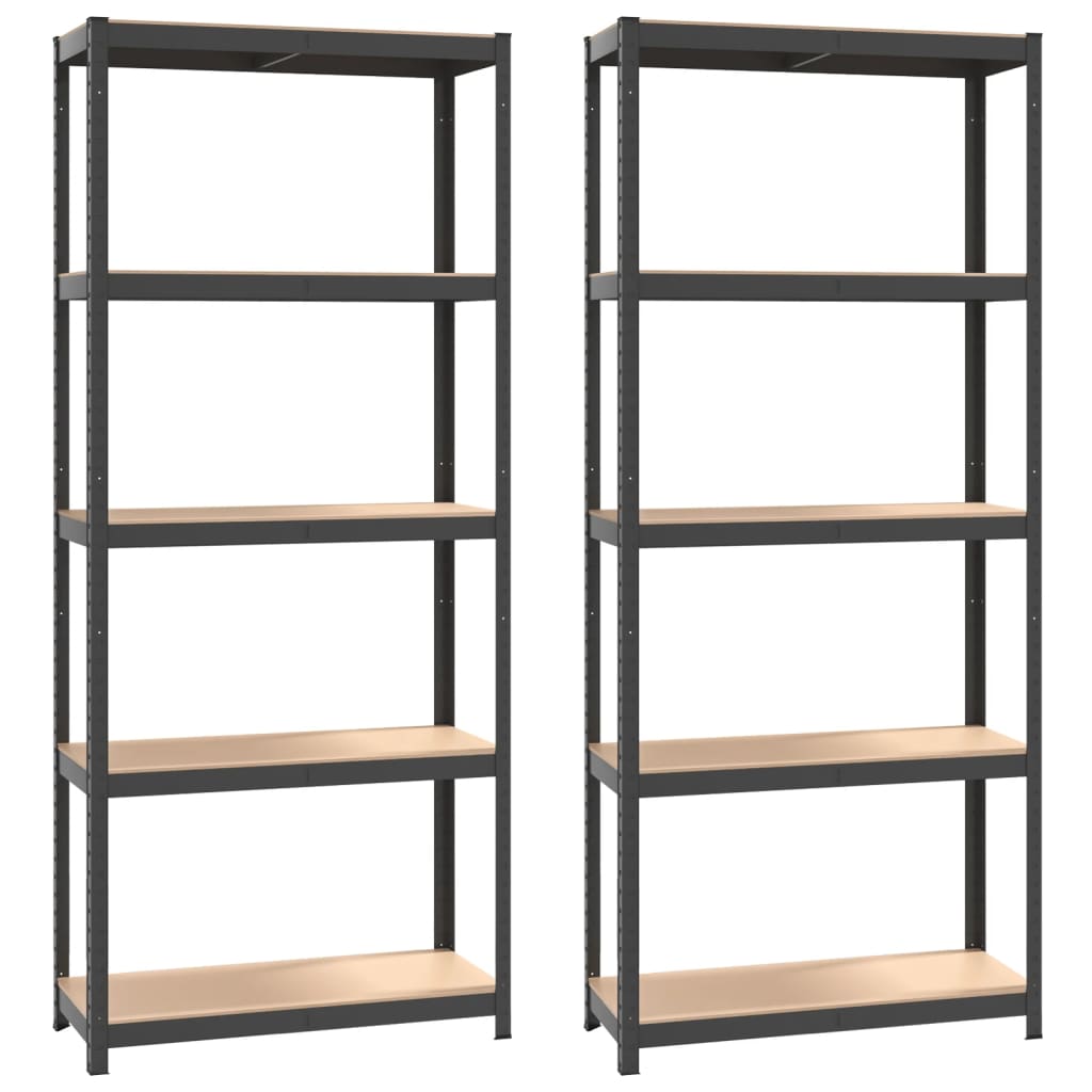 Scaffali. 5 ripiani antracite in legno costruito in acciaio - grigio antracite, 75 x 30 x 172 cm, 2, x - number 2.