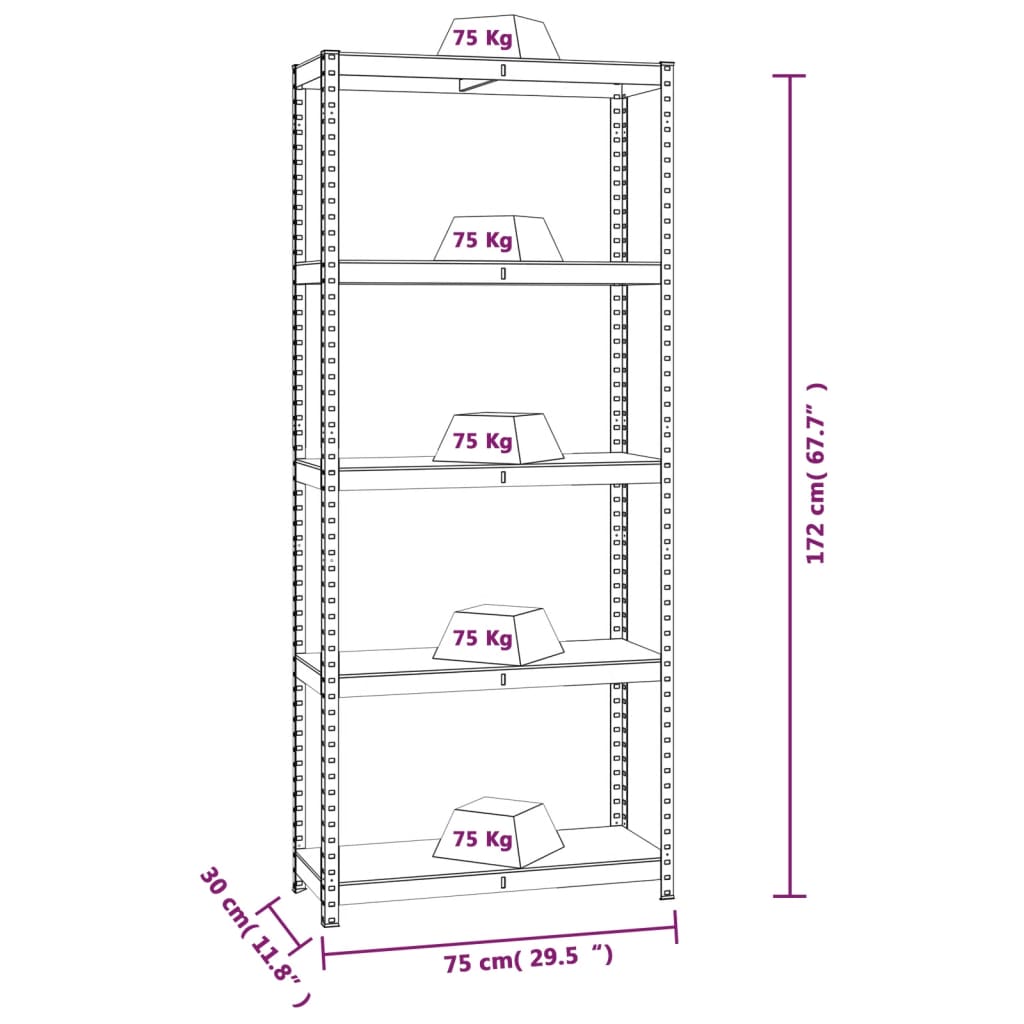 Scaffali. 5 ripiani antracite in legno costruito in acciaio - grigio antracite, 75 x 30 x 172 cm, 2, x - number 10.