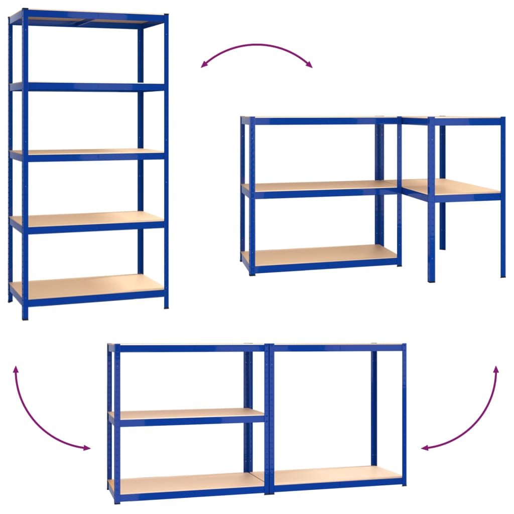 Scaffalatura 5 ripiani acciaio e legno ingegnerizzato - blu, 100 x 50 x 200 cm, 4 - number 5.