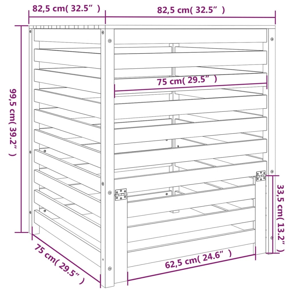 Compost bin 82.5x82.5x99.5 cm solid pine - natural pine, 82.5 x 82.5 x 99.5 cm, 1 - number 10.