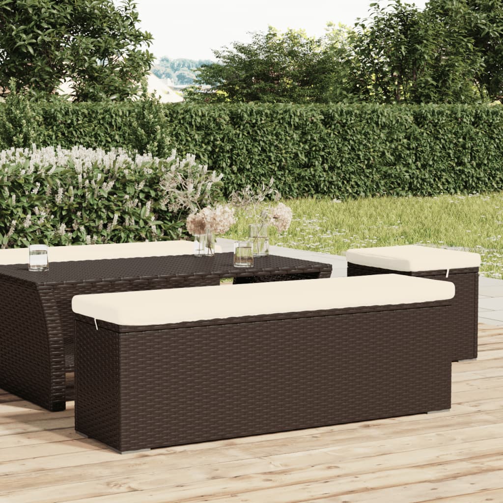 Bænk med hynde 110x30x40 cm polyrattan brun - number 1.