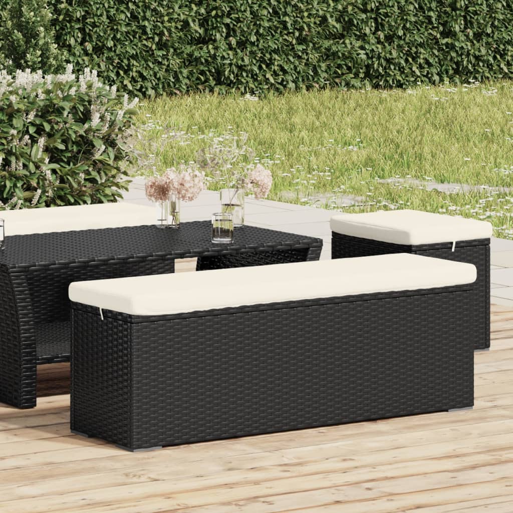 Bænk med hynde 110x30x40 cm polyrattan - sort, 1 - number 1.