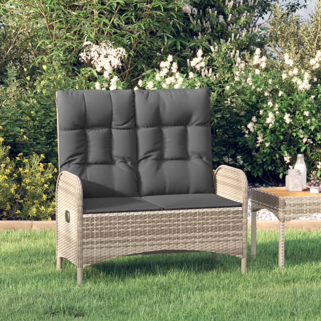Havebænk med lænefunktion og hynder 107 cm polyrattan - grå, 1, x - number 1.