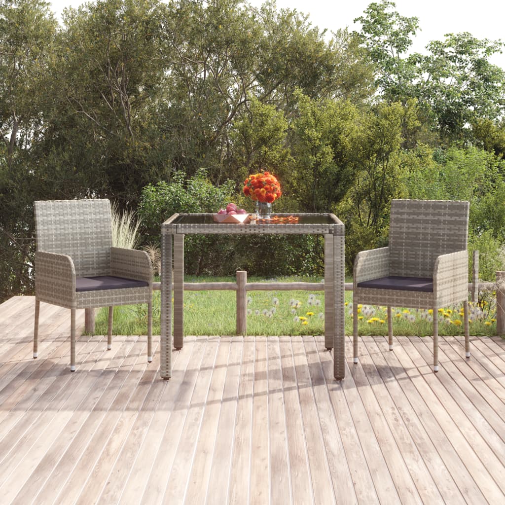 Havebord med glastop polyrattan - grå, 90 x 90 x 75 cm, 1, glasbordplade - number 1.