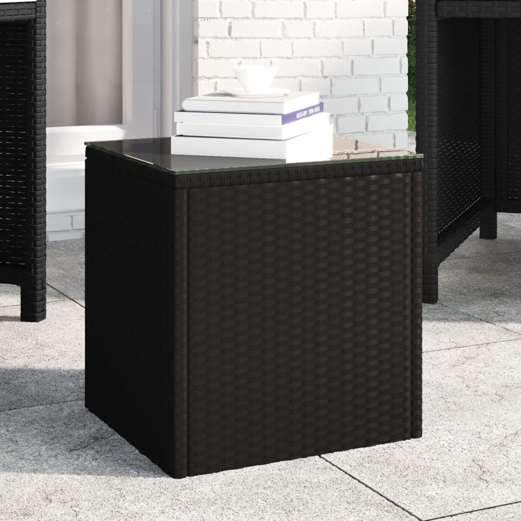 Sidebord 40x37x40,5 cm polyrattan og hærdet glas sort - number 1.