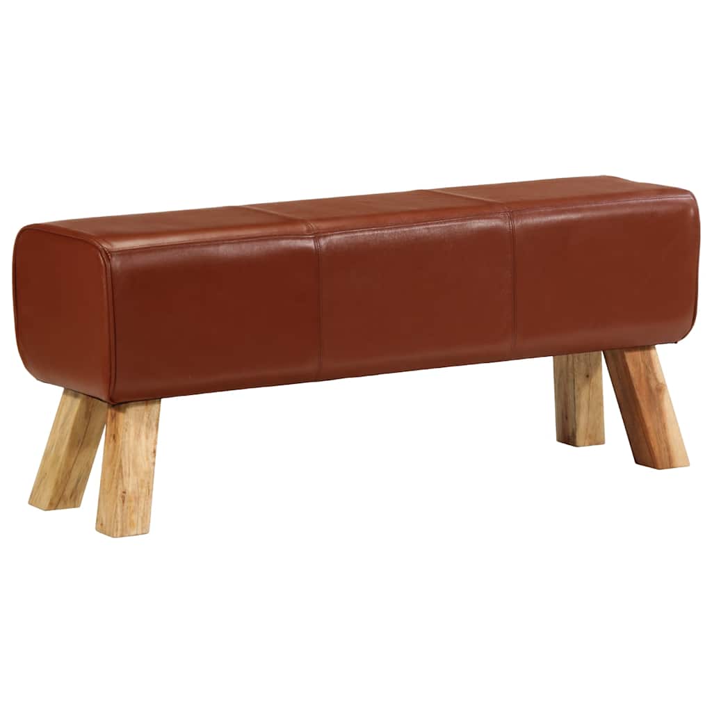 Bænk 110 cm ægte læder og massivt mangotræ brun - number 1.