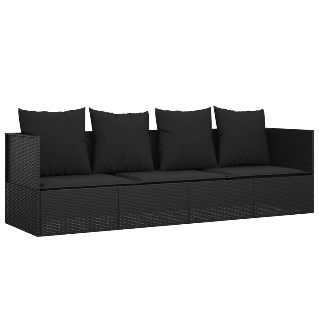 Udendørs loungesofa med hynder polyrattan - sort, 1, x - number 2.