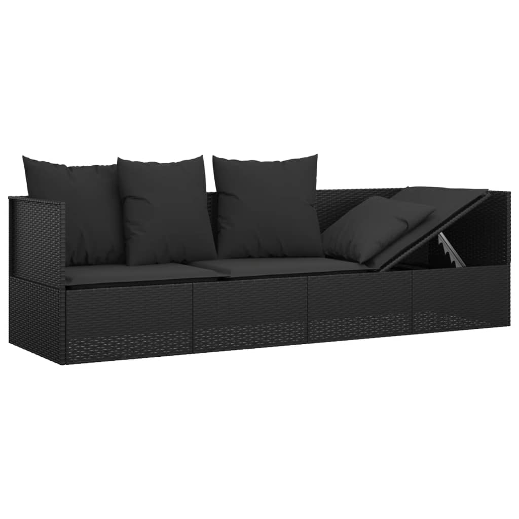 Udendørs loungesofa med hynder polyrattan - sort, 1, x - number 6.