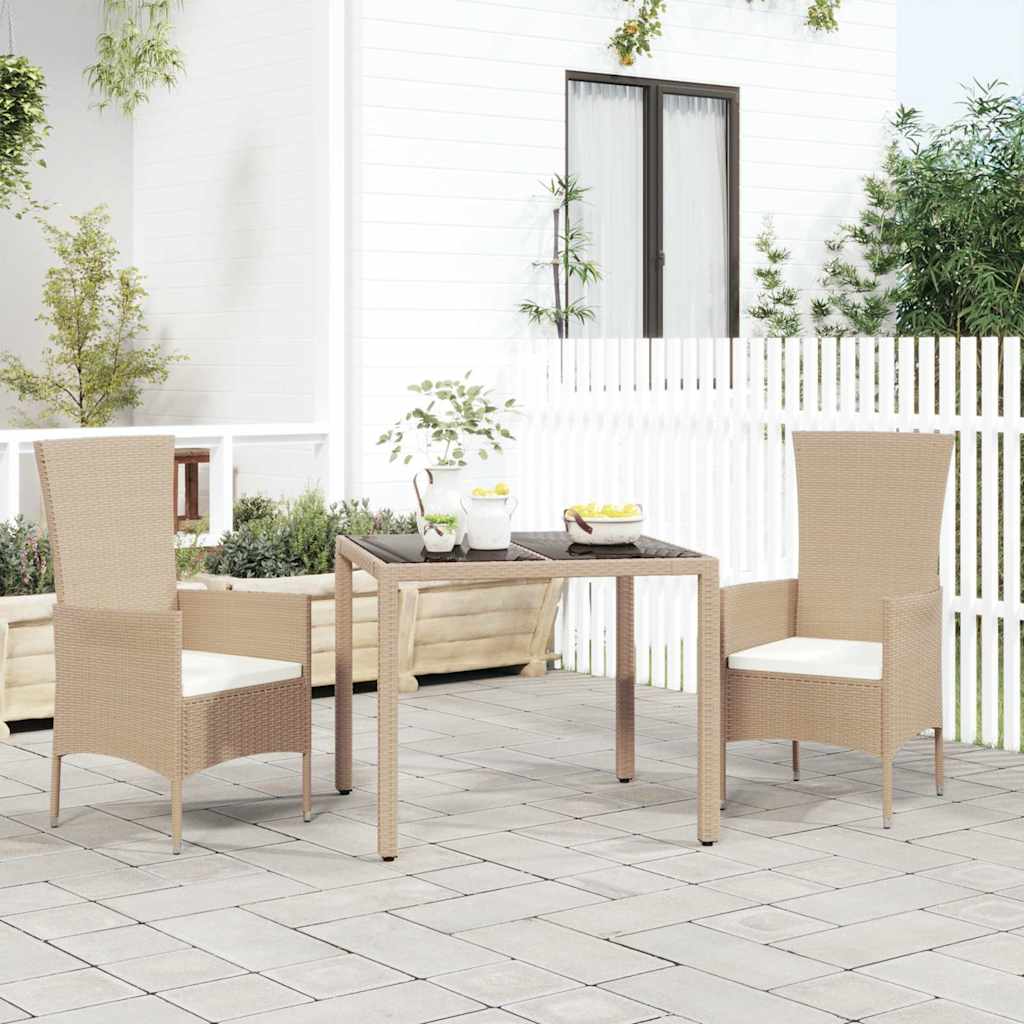 Havebord med glasbordplade polyrattan og hærdet - beige, 90 x 90 x 75 cm, 1, glas - number 1.