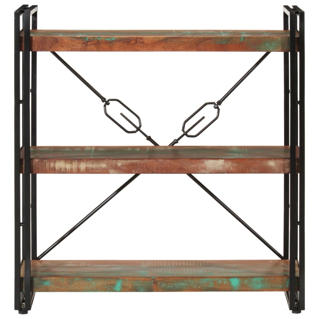 Bookcase with 3 shelves 77x30x80 cm solid recycled wood and iron - number 2.