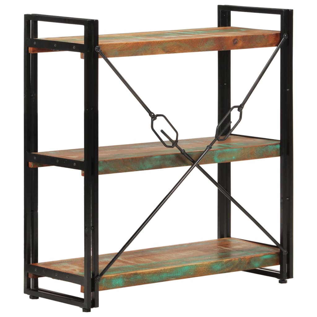 Bookcase with 3 shelves 77x30x80 cm solid recycled wood and iron - number 3.