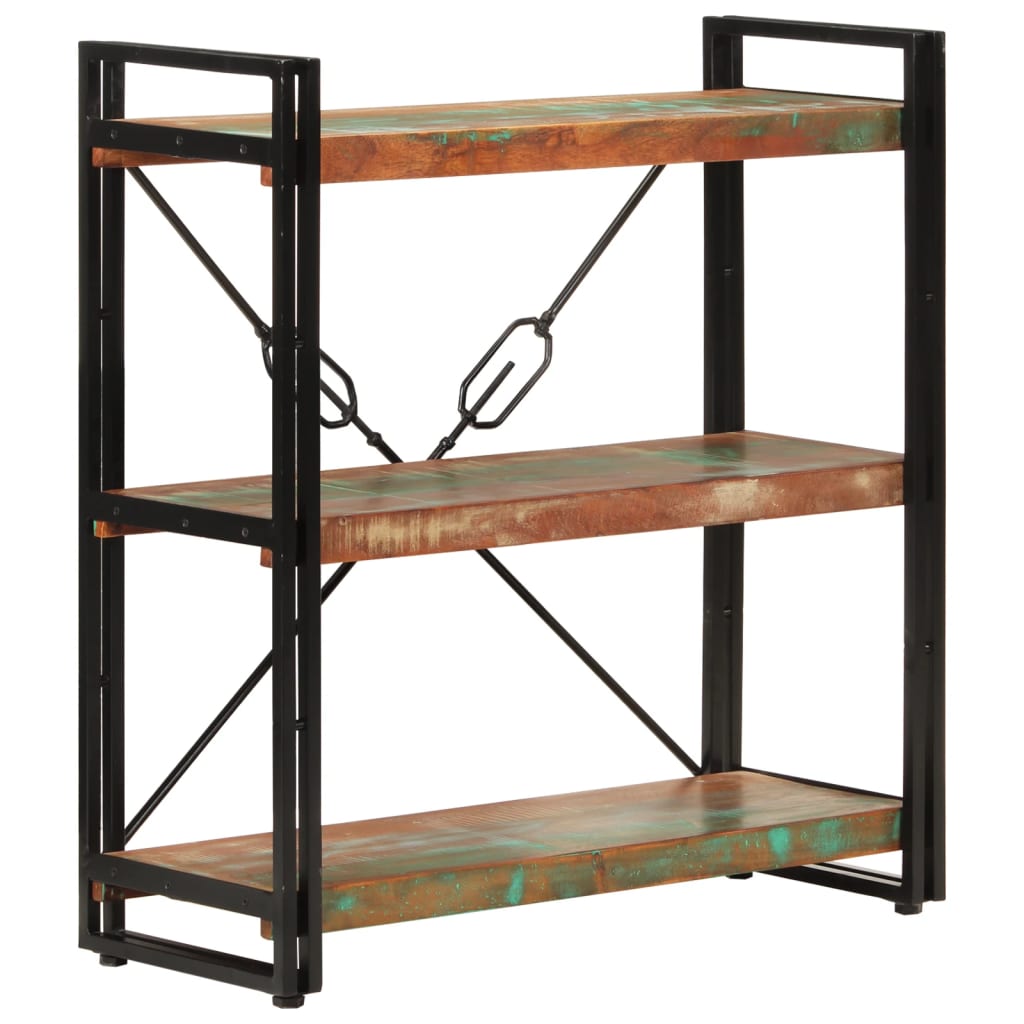 Bookcase with 3 shelves 77x30x80 cm solid recycled wood and iron - number 8.