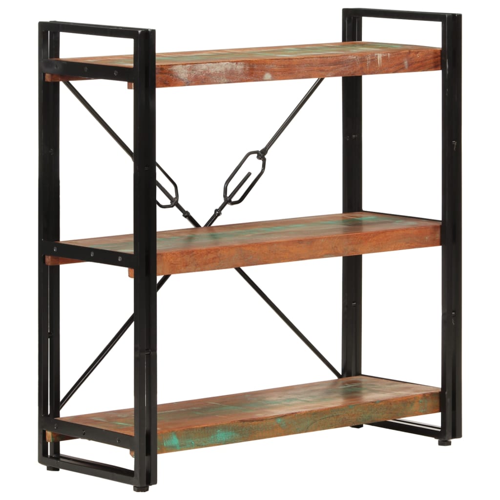 Bookcase with 3 shelves 77x30x80 cm solid recycled wood and iron - number 7.
