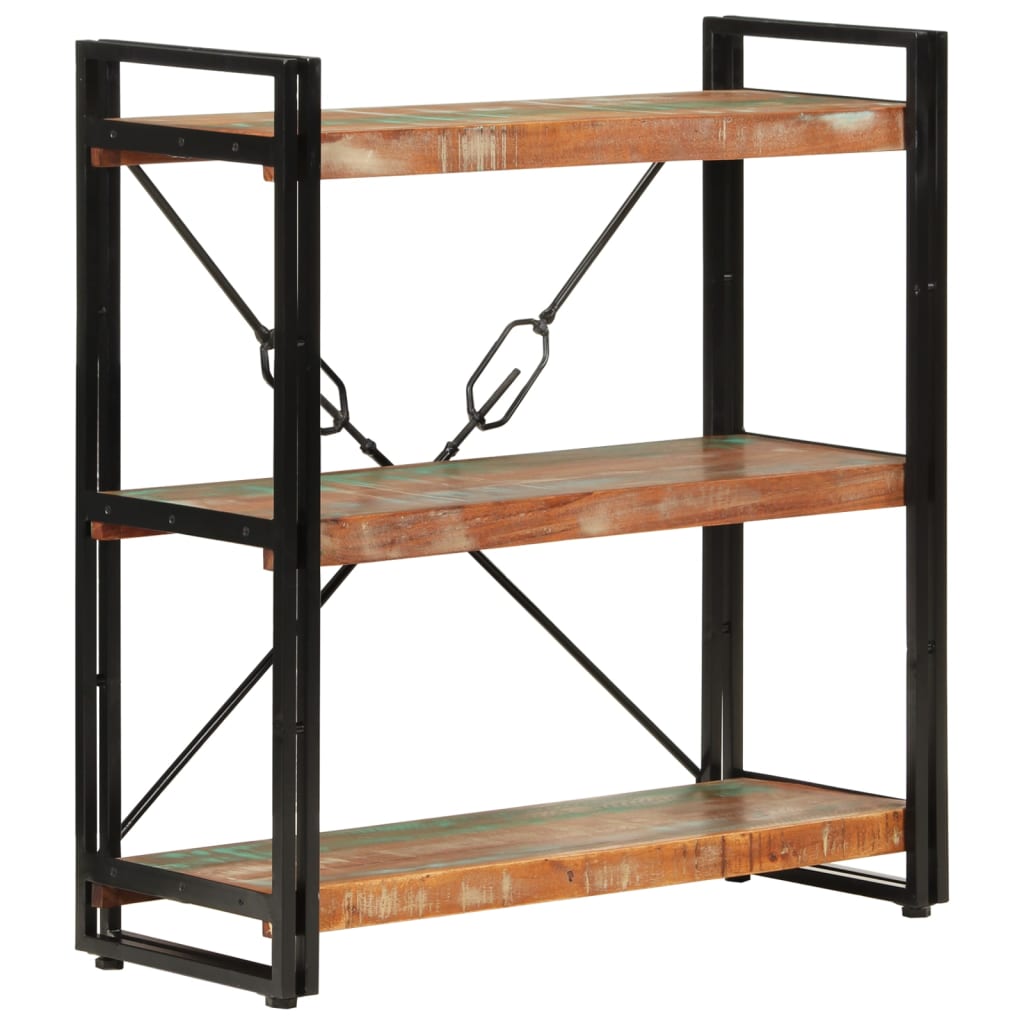 Bookcase with 3 shelves 77x30x80 cm solid recycled wood and iron - number 10.