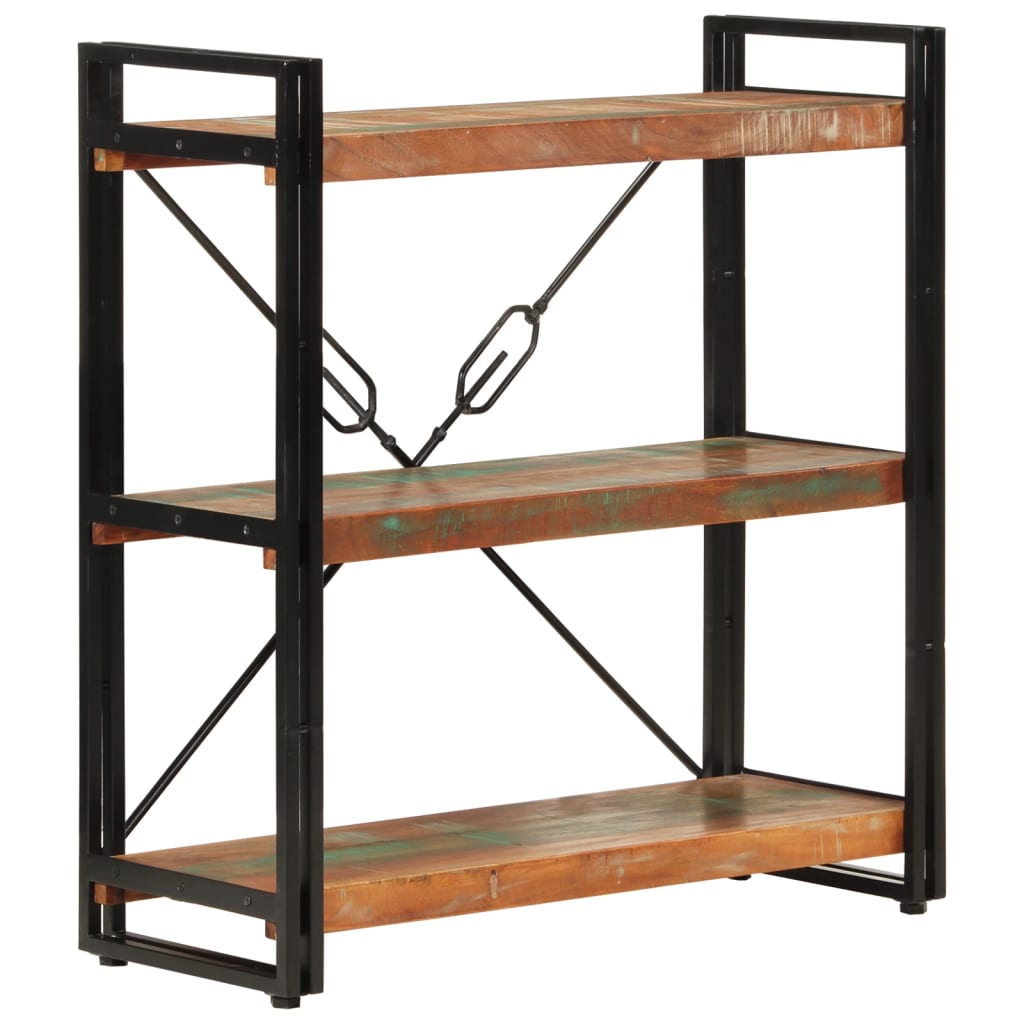 Bookcase with 3 shelves 77x30x80 cm solid recycled wood and iron - number 9.