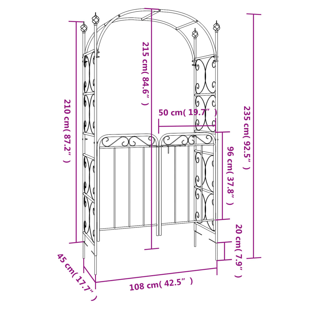 Garden arch with door 108x45x235 cm steel black - number 10.