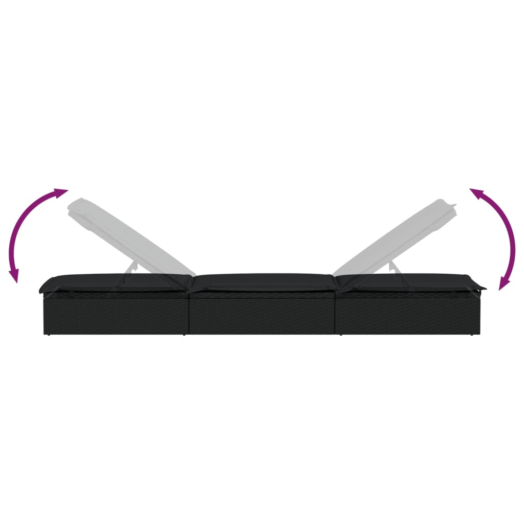 Liggestol 1 stk. med hynde 201x55x62 cm polyrattan sort - number 7.