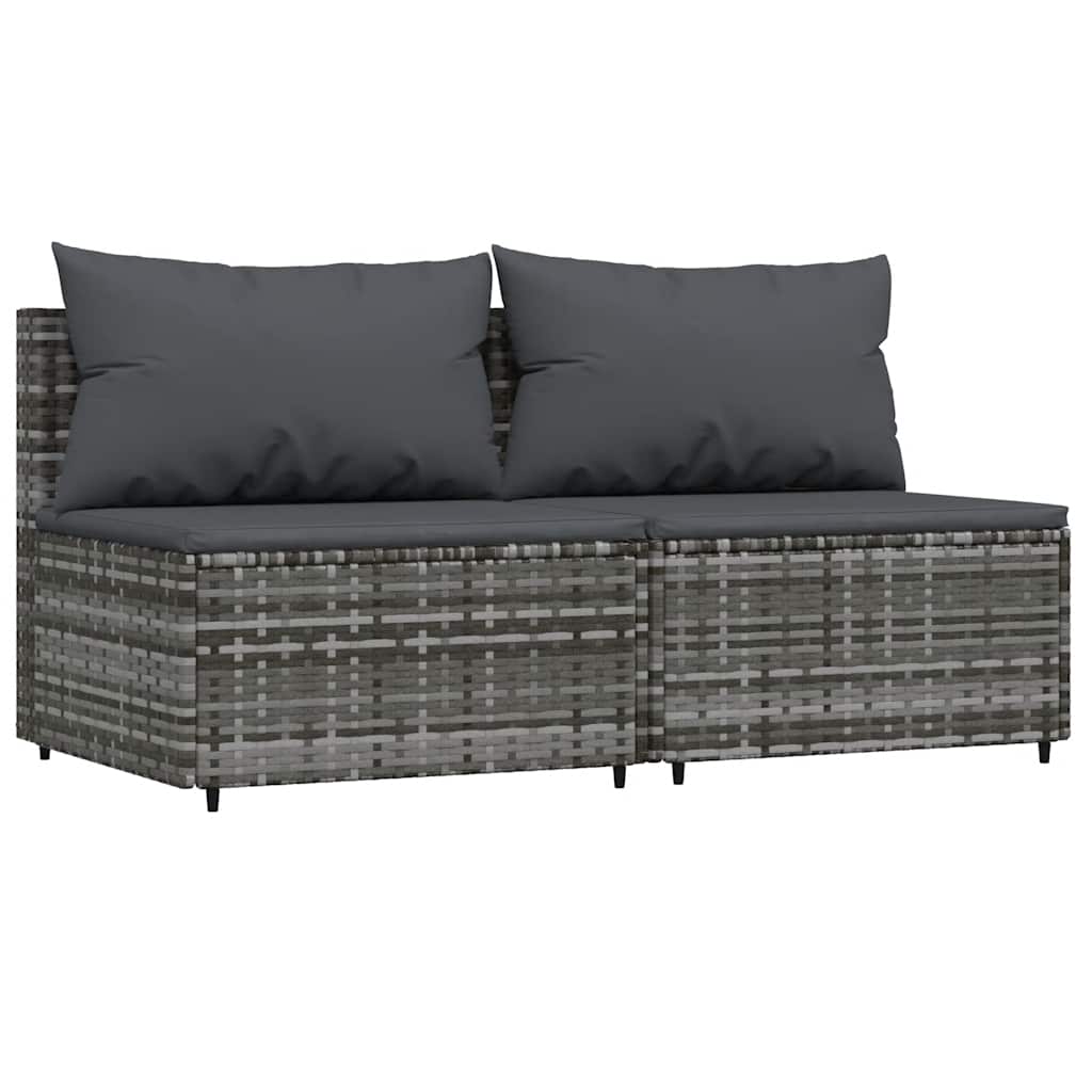 Midtermoduler til havesofa 2 stk. med hynder polyrattan - grå, 1, 2x midterdel - number 2.