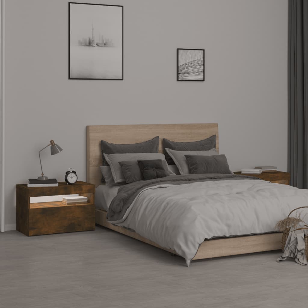 Stoliki nocne szt. z oświetleniem led 60x35x40 cm kolor dąb wędzony - dąb wędzony, 2 szt. - number 4.