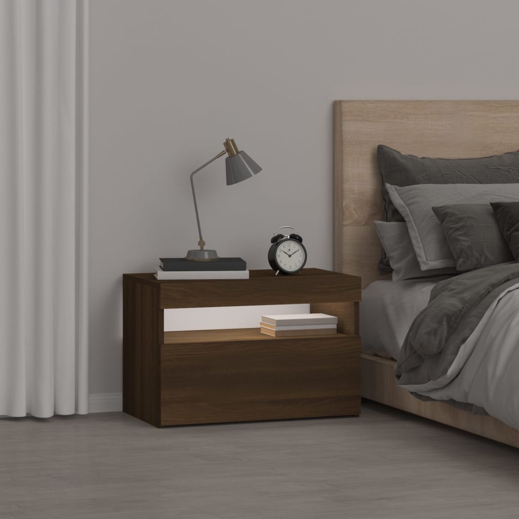 Stolik nocny z oświetleniem led 60x35x40 cm dąb brązowy - dąb brązowy, 1 - number 4.