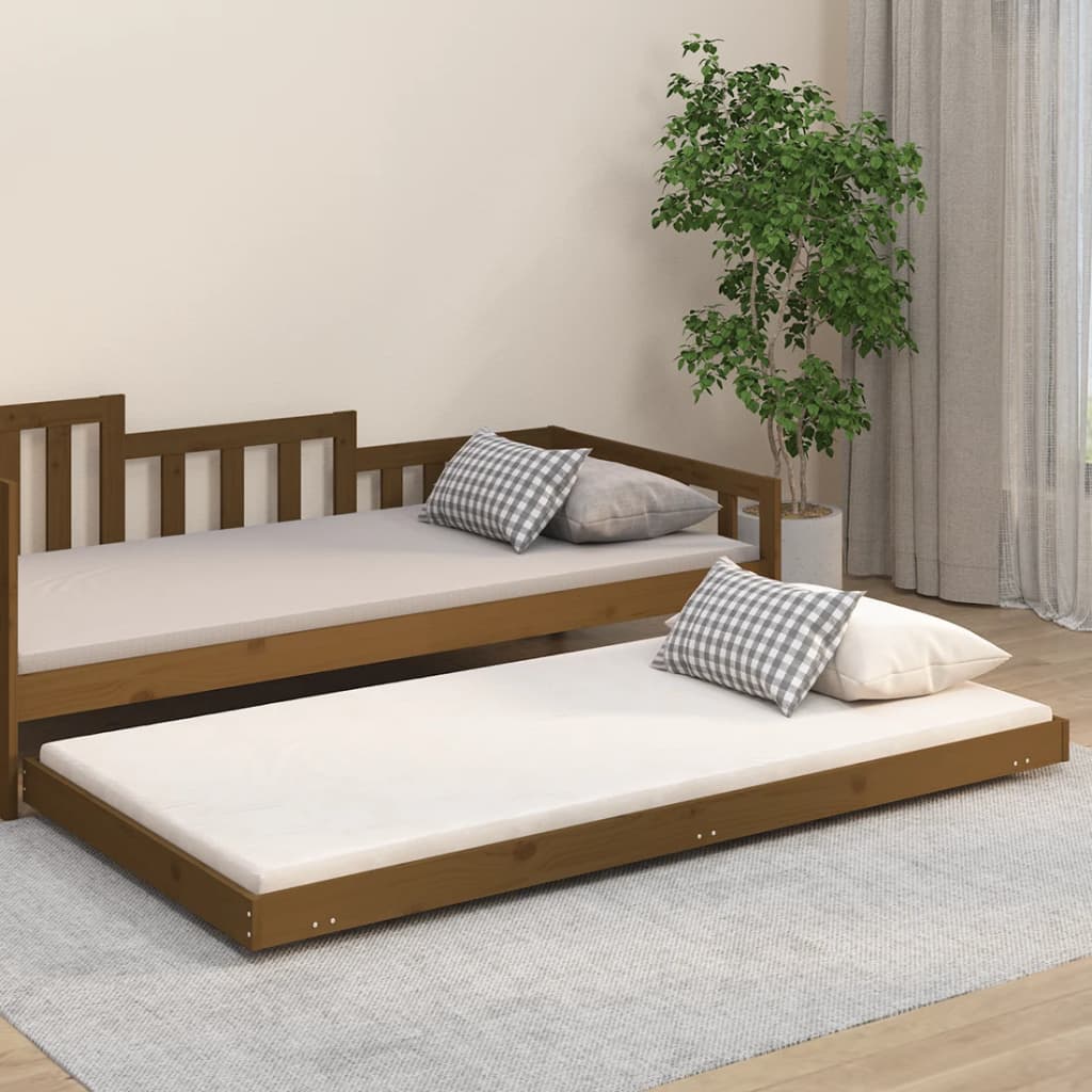 Bed frame solid pine wood golden brown - honey colored, 90 x 200 cm - number 1.
