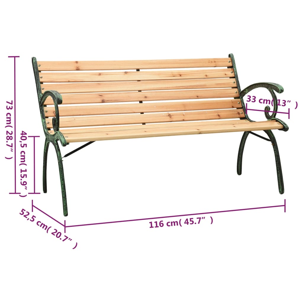 Garden bench 116 cm støpejern og solid grantre - number 6.