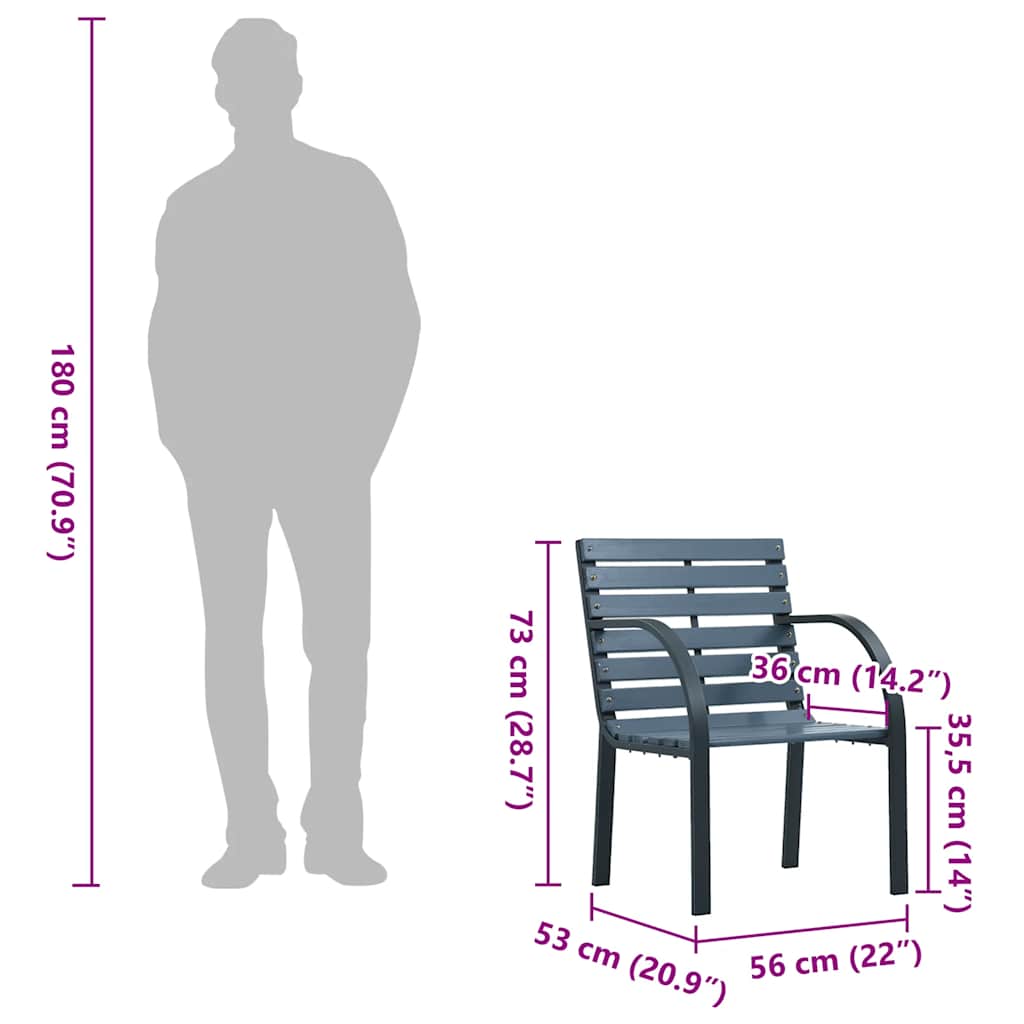 Havestole 2 stk. massivt grantræ og pulverlakeret stål grå - number 8.