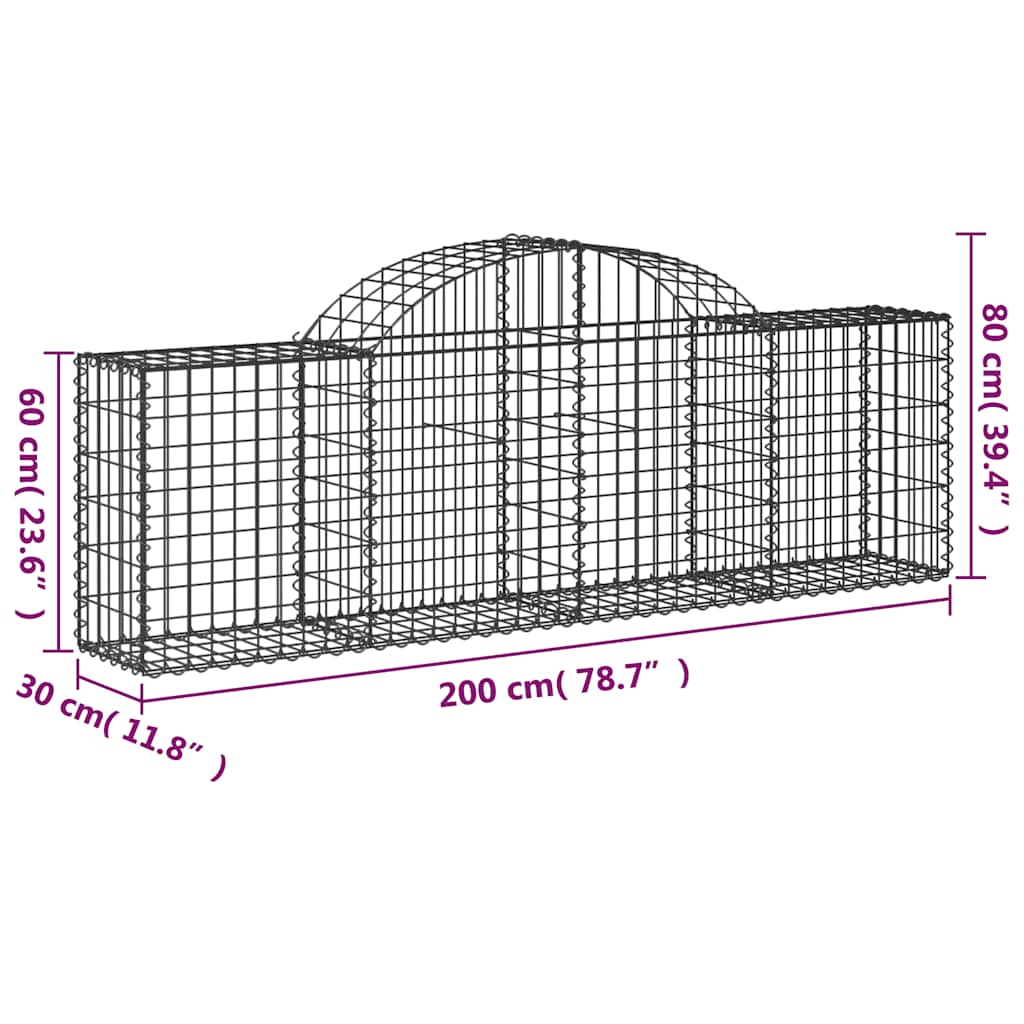 Curved gabion basket galvanized iron - 200 x 30 x 60/80 cm, 1 - number 5.